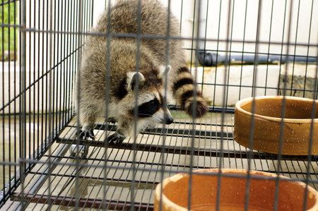 Raccoon in the captive cageの写真素材