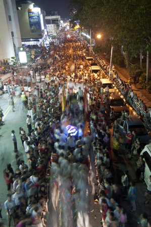 Johor, Malaysia - November 6, 2012 - The Parade of Nine Emperor Gods Festival where the crowd congested the whole streetのeditorial素材
