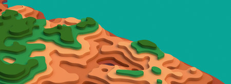 3D Landscape Paper Cut style. Blank space. Curved shapes with green brown pastel natural color....