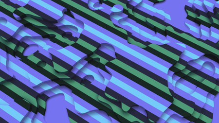 3D Landscape Paper Cut style. Curved shapes with purple bluegreen stripes. Abstract geometric lines...