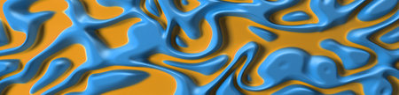 3d Visual arts background with Psychedelic Tribal Liquid Surface blue and yellow texture. Wide view...