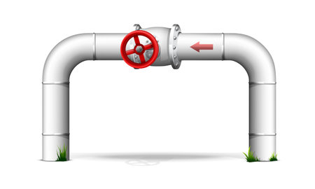 Pipe with red valve standing on the ground,のイラスト素材