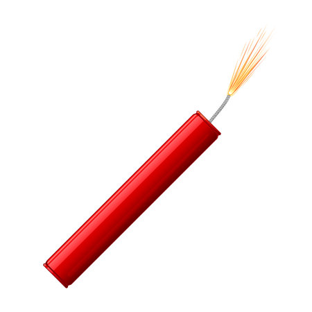 Single red dynamite with burning wick, isolatedのイラスト素材