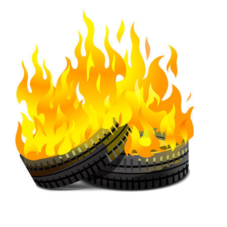 Two lying burning tires revolutionary barricadeのイラスト素材