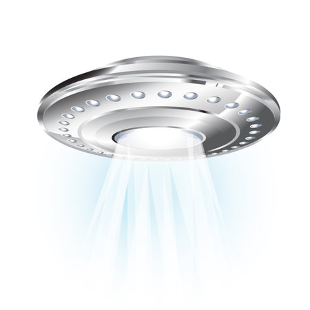 Metallic flying saucer UFO with burning lightのイラスト素材