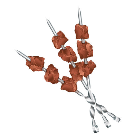 Three metal skewers with meats, barbecueのイラスト素材