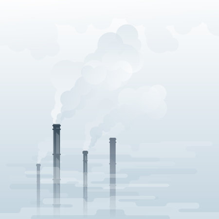 Environmental pollution, industrial smoke from chimney, smog and fog in sky, ecology concept, のイラスト素材