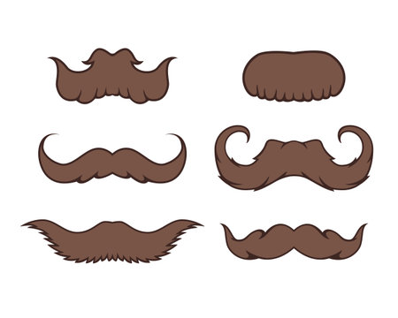Set of six brown cartoon mustache, isolatedのイラスト素材