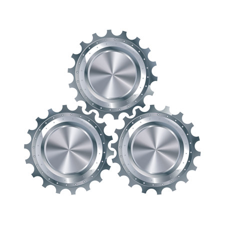 Cog gears mechanism include three metallic elements in profile, isolatedのイラスト素材