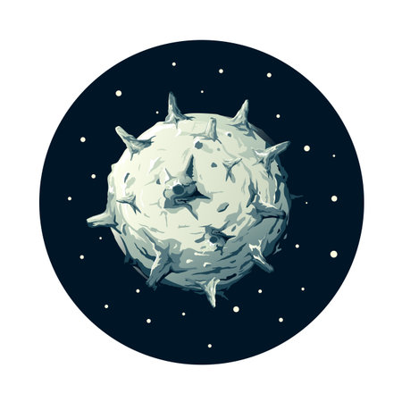 Dangerous cartoon asteroid with volcanos and craters, meteorite, isolatedのイラスト素材