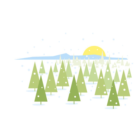 Winter landscape illustration of spruce covered with snow, sample geometric forms, modern flat style isolatedのイラスト素材