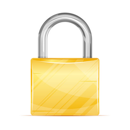 One locked padlock with gold and silver elements in front, security concept, quality illustration, realistic icon, isolatedのイラスト素材
