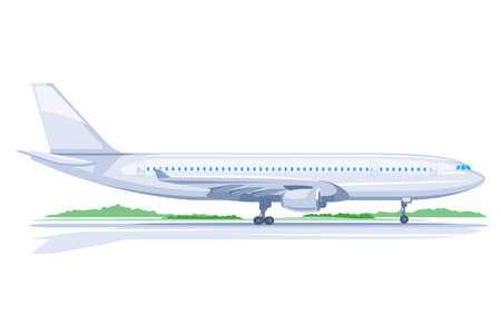 One light big passenger airplane standing on ground in profile, isolatedのイラスト素材