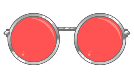 Round glasses with red glass in metal frame, hipster style, dreaming concept, isolatedのイラスト素材