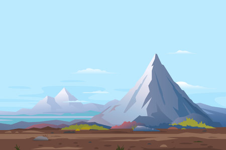 High mountain with sharp peak and green piedmont, nature landscape quality illustration background, place for travelのイラスト素材
