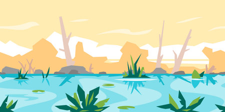 River Game Background Landscapeのイラスト素材