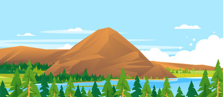 Mountain in Forest Landscape Backgroundのイラスト素材