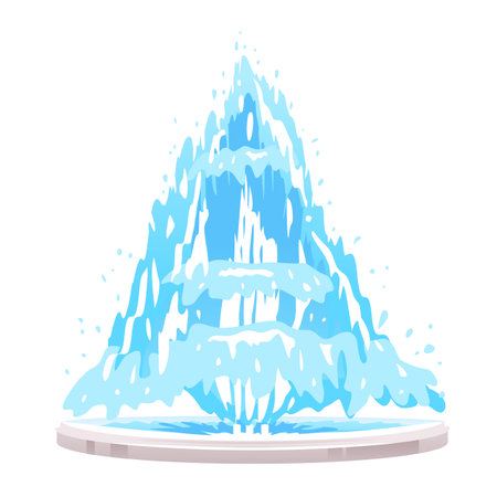 One decorative fountain with high water power flow with many splashes isolated, landscape design object illustrationのイラスト素材