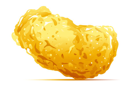 One big metal golden nugget isolated illustration, treasure of gold wealth with bright sparkles, rare precious find found on ground concept of wealthのイラスト素材