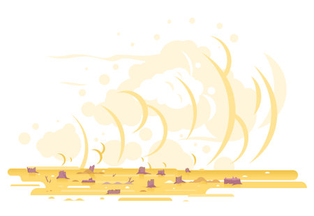 Sand storm after deforestation nature disaster concept illustration in flat style isolated, cutting down trees, soil erosion and ecological problemsのイラスト素材