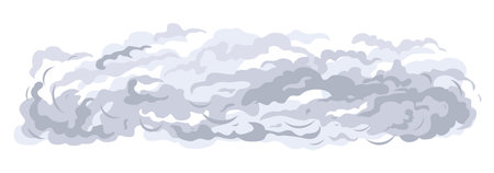 Clouds of gray smoke creep across the ground in front view isolated, poor visibility in smoky air, evaporation of toxic substances, smoke during a fire cartoon clipartのイラスト素材