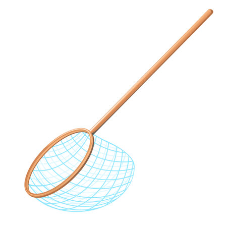 Fish net on side view cartoon isolated illustration, catch fish in net, fishing outdoor entertainment, fishing tackle cartoon clipartのイラスト素材