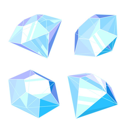 Set of four diamonds in different angles isolated illustration, gems with sharp blue edgesのイラスト素材