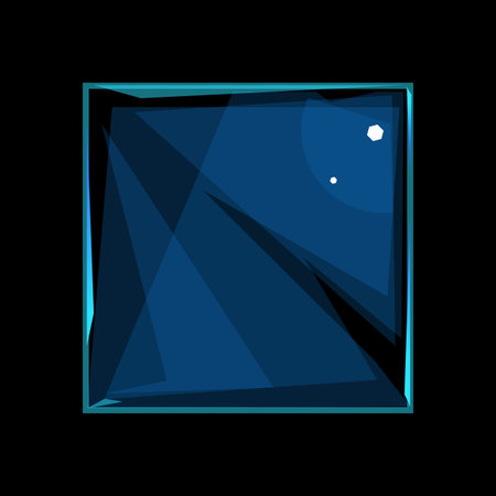 One glass cube transparent on black background, square geometric figure on side view, empty transparent glass boxのイラスト素材