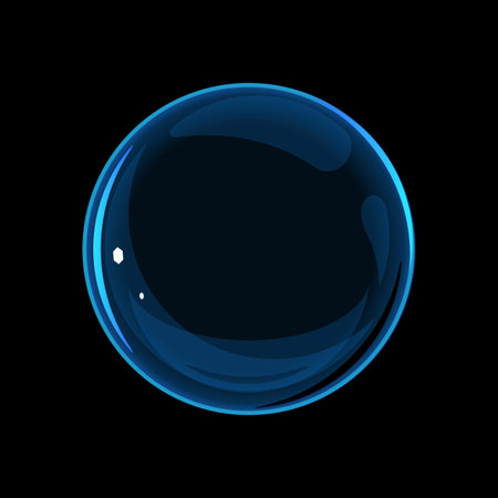 One glass sphere transparent on black background, circle geometric figure on side view, empty transparent glass magic ballのイラスト素材
