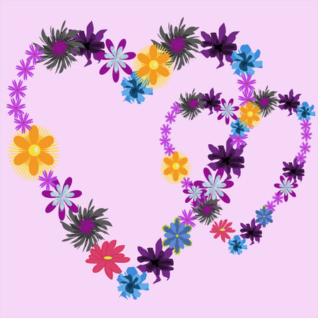 Background with two hearts with flowers のイラスト素材