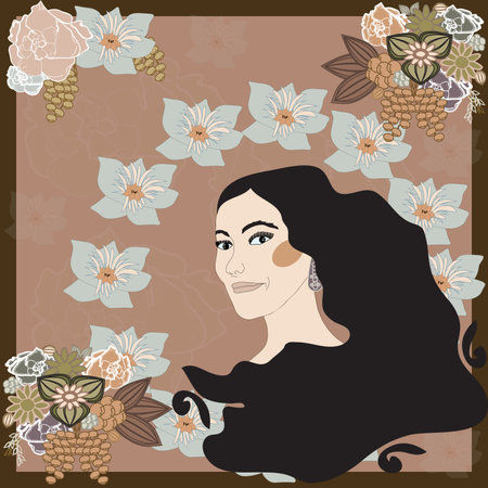 A woman`s face in the style of Art Nouveau with flowersのイラスト素材