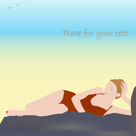 The summer poster with the girl in a bathing suit  Your textのイラスト素材