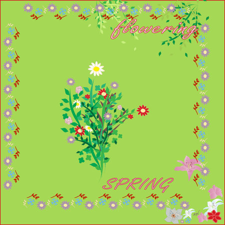 vector summer flowers on a green backgroundのイラスト素材
