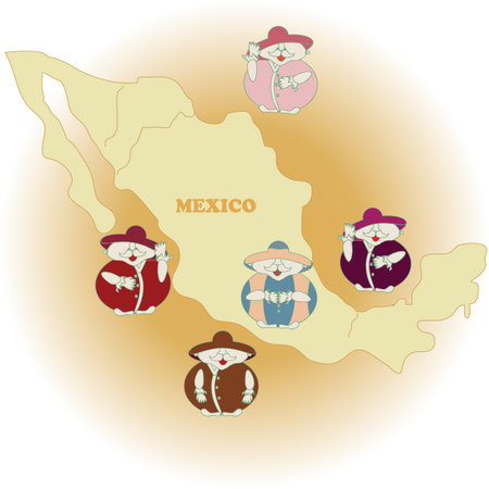 cheerful illustration with Mexicansのイラスト素材