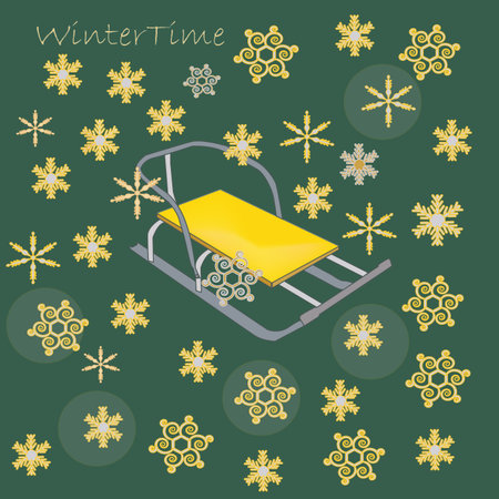 winter illustration with a sledgeのイラスト素材
