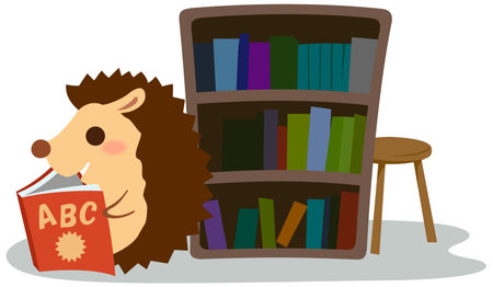 Hedgehog reading a bookのイラスト素材