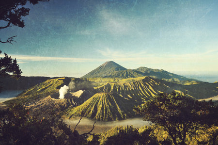 Mount Bromo, Java, Indonesia - Vintage textured の写真素材