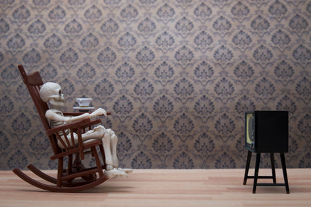 Skeleton - watching tvの写真素材