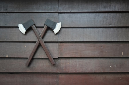 axes on the wallの写真素材