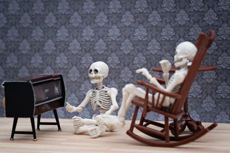 skeletons listening radioの写真素材
