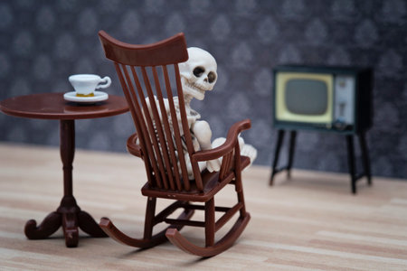 skeleton watching TVの写真素材