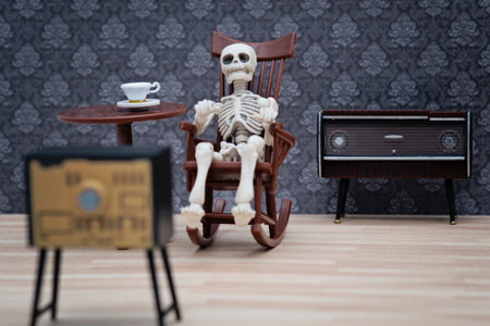 skeleton watching TVの写真素材