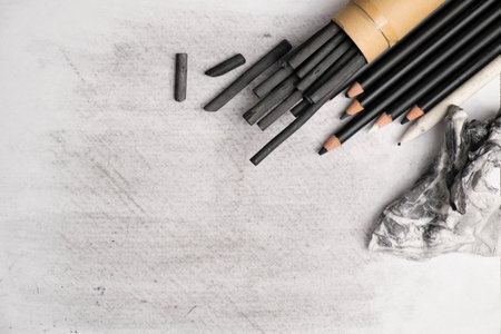 charcoal painting and equipmentの写真素材