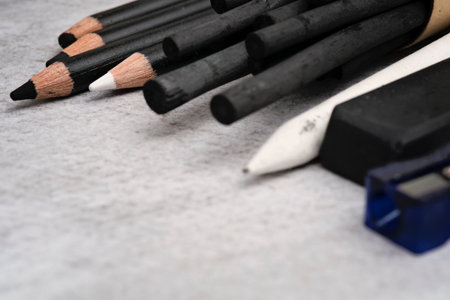charcoal painting and equipmentの写真素材