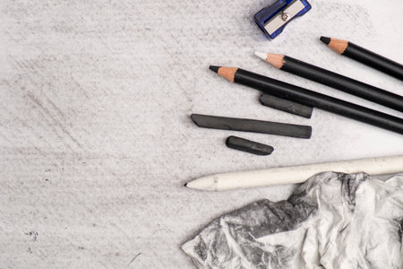 charcoal painting and equipmentの写真素材