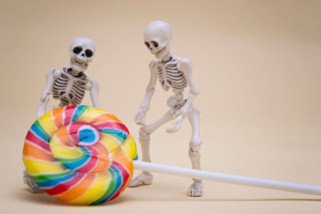 Two skeletons hauling lollipopの写真素材