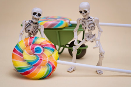 Two skeletons hauling lollipopの写真素材
