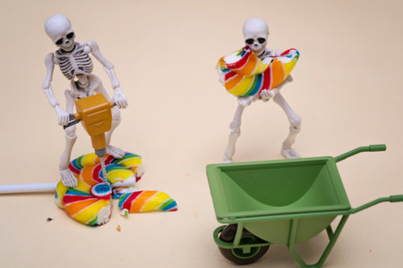 Two skeletons hauling lollipopの写真素材