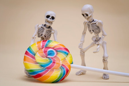 Two skeletons hauling lollipopの写真素材