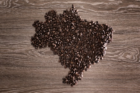 Brazil map with coffee beansの写真素材